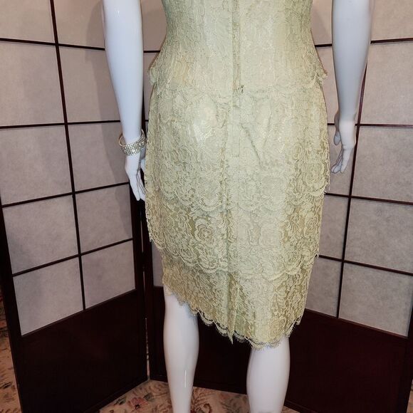 Lilli Diamond of California Green Tiered Lacy Layered Midi Dress - Picture 6 of 7